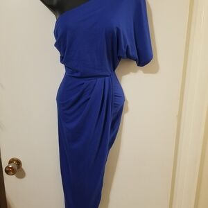 Fashion Nova One-Shoulder Royal Blue Ruched Dress XS